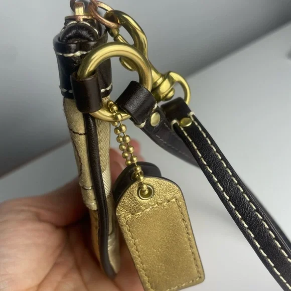 Coach Signature Gold Patchwork Y2K Wristlet - Picture 10 of 12
